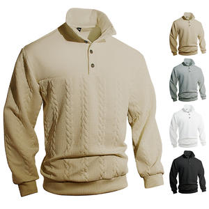 Pull en tricot ample pour homme avec col montant et fermeture boutonnée, motif torsadé, manches longues, décontracté, pour l'extérieur - Product Image 6