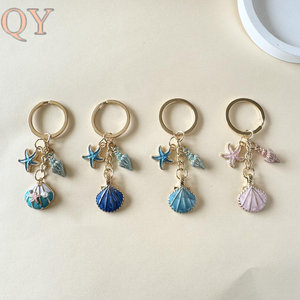 QY Ocean Shell Starfish <b>Conch</b> Pearl Keychain Alloy Bag Charm Coastal Key <b>Ring</b> Fashion Pendant Gift Wholesale Accessories - Product Image 2