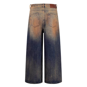 Nuevos pantalones <span class=keywords><strong>vaqueros</strong></span> de mezclilla de pierna ancha estilo americano vintage para <span class=keywords><strong>hombre</strong></span>, de alta calidad, desgastados y lavados, con efecto cola de gato, holgados. - Product Image 3