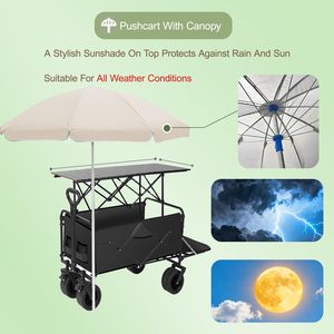 시장 이벤트를위한 캐노피 트롤리가있는 야외 왜건 카트 접이식 금속 식품 진열대 캠핑 카트 비치 카트 - Product Image 5