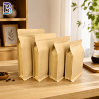 Sacs à fermeture éclair en papier kraft brun mat pour emballage de biscuits sucrés et de snacks, fond plat, en stock usine Lebei