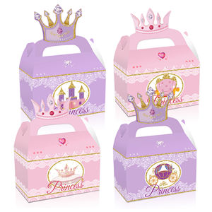 DD153 <span class=keywords><strong>princesse</strong></span> château thème fille fête fournitures cadeau bonbons emballage boîte en papier rose avec poignée couronne - Product Image 2
