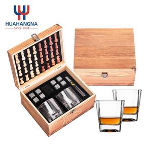 Custom Logo Modern 9oz Square Whiskey Glass & <b>Chess</b> <b>Set</b> with Stones in <b>Wood</b> Box for Father's Day Men's Birthday Gift - Product Image 1