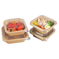 Vente en gros de bols en papier pour salade, fruits et déjeuner, jetables, résistants à la graisse, étanches, écologiques, rectangulaires, carrés, octogonaux, 500 ml, 1000 ml
