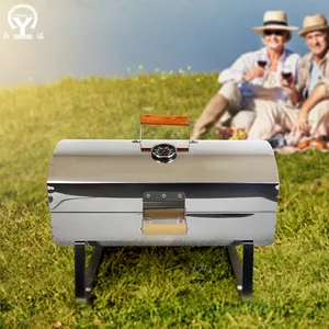 Piccolo su misura barile portatile barbecue Grill in acciaio inox a carbone griglie con coperchio e comoda maniglia