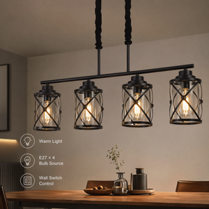 Luminaire suspendu moderne en fer et verre, pour salle à manger, îlot de cuisine, restaurant, bar, E27, 4 lumières, lumière chaude - Product Image 4