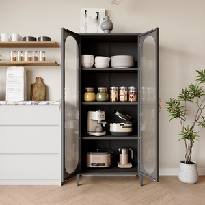 Rangements en acier Placard Buffets 2 portes battantes en verre Style américain Jouets Présentoir à vin <span class=keywords><strong>Cuisine</strong></span> Armoire sur pied Casier - Product Image 5