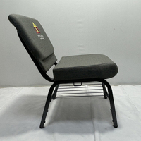 Chaise d'église de connexion avec porte-livres cadre en métal chaise d'église de pasteur gris utilisée pour la vente chaise d'église de conférence en tissu gris