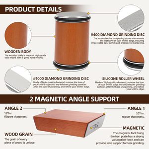 Afilador de Cuchillos Magnético Profesional con Ángulo Ajustable, Ruedas de Diamante y Cerámica para Filos Afilados como Cuchillas de Afeitar, Madera de Haya - Product Image 2