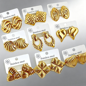 Boucles d'oreilles minimalistes géométriques en acier inoxydable pour femmes, plaquées or 18 carats, bijoux de bureau étanches, prix d'usine - Product Image 1