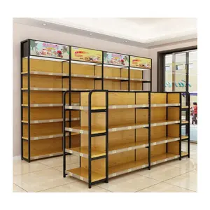 Excelente calidad al por menor buen material góndola estantes de exhibición supermercado estantes de grano de madera
