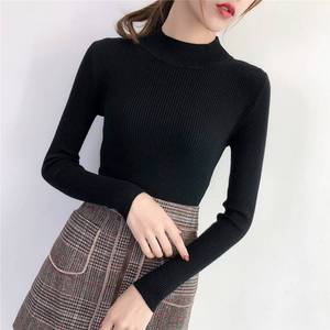 Semi-collo alto Che Basa La Camicia Sottile Femminile Del Maglione Di Maglia a maniche lunghe Top - Product Image 3