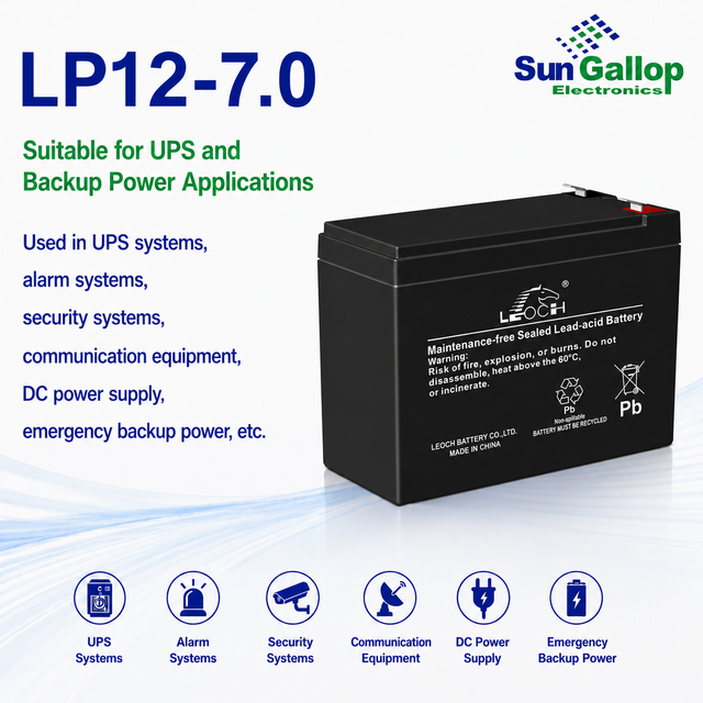 LEOCH LP12-7.0 12V 7.0Ah AGM VRLA Sealed Lead Acid Rechargeable Battery for UPS Alarm System