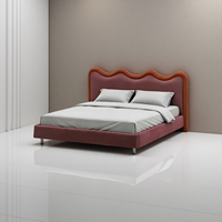 Tête de lit en tissu ondulé de luxe léger, cadre en chêne moderne, hauteur réglable, lit double, mobilier de chambre à coucher et d'hôtel Elande