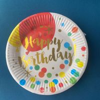 Assiette en papier jetable blanche de 7 pouces pour fête d'anniversaire, pour collations, sushis, pizzas, biscuits, avec impression et dorure