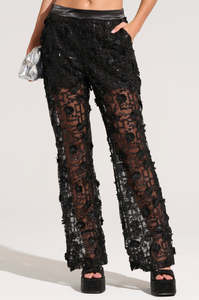 Oem Custom Clothing Manufacturer Black Beading Embroidery <strong>Sheer</strong> Blazer <strong>Jacket</strong> + Wide Leg Pants Trousers Coord 2 Piece Set Women - Product Image 3
