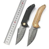 Couteau pliant de poche EDC haut de gamme en acier Damas avec manche en bois, gravure laser, idéal pour le camping en extérieur – Vente chaude, personnalisable, vente en gros