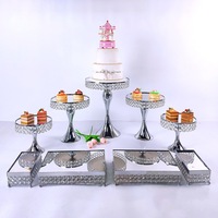 Suministros para Bodas al por Mayor, Mesa para Pasteles y Postres Dorada y Plateada, Soporte Metálico para Pastel de Boda con Cristales