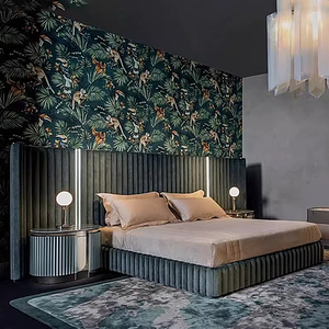 KMJ Set di Mobili per Camera da <span class=keywords><strong>Letto</strong></span> con <span class=keywords><strong>Testiera</strong></span> Imbottita Illuminata di Lusso Moderno Italiano Personalizzato, <span class=keywords><strong>Letto</strong></span> <span class=keywords><strong>Matrimoniale</strong></span> in Pelle - Product Image 3