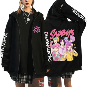 Produit phare : sweat-shirt à capuche en coton surdimensionné <span class=keywords><strong>K</strong></span>-pop automne-hiver, sweat-shirt en coton, sweat-shirt à capuche à fermeture éclair sur le thème de l'anime Demon Hunter - Product Image 2