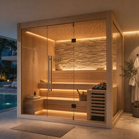 Sauna intelligent d'intérieur pour 3-4 personnes, en bois de pruche, avec poêle finlandaise traditionnelle, chauffage à la pierre, cabine à vapeur sèche, système de relaxation et de thérapie