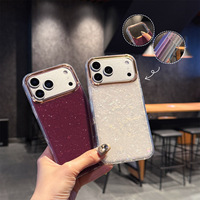 Coque de téléphone antichoc en acrylique avec cadre de caméra plaqué or, motif ciel étoilé et paillettes, pour iPhone 18 17 16 15 14 13
