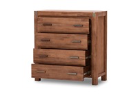 Vente à Chaud Ensemble de Chambre à Coucher 4 Pièces Marron Châtaigne de Style Moderne avec Lit Queen Table de Chevet pour la Maison