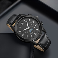 WJ-11470 toptan moda özel logo siyah iş kuvars alaşım durumda deri adam büyük arama saatler. Erkekler saatler