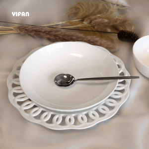 New Design Circular Horizontal LineWhite Porcelain Plates for Wedding High Quality Dinner Set Ceramic Plate - Product Image 4