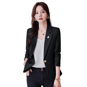Women's Blue Slim Fit Blazer Polyester Anti-Wrinkle Short Suit Jacket Professional Casual Spring 2024 - Product Image 5