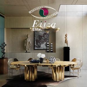 Table à manger moderne et légère de luxe en acier inoxydable et métal de style nordique personnalisé de forme spéciale haut de gamme pour le salon - Product Image 3