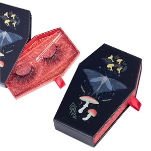 회색 유령 인쇄 반짝이 밝은 빨간 관 속눈썹 상자 사용자 정의 골판지 개인 라벨 관 3D 밍크 속눈썹 상자