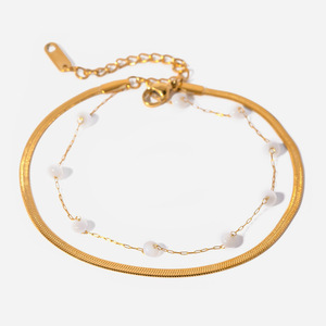 Tobillera de Moda Chapada en Oro de 18K, Cadena de Serpiente de Acero Inoxidable con Cuentas de Perlas, Joyería para Mujer - Product Image 1
