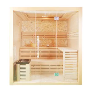 4-6 लोगों के लिए पारंपरिक लकड़ी का इनडोर स्टीम सौना कक्ष एसपीए सौना स्नान 8 मिमी कांच के दरवाजे के साथ