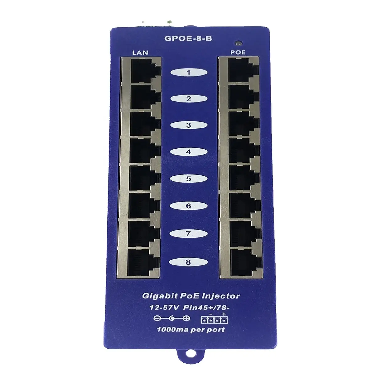 גבוהה באיכות IEEE802.3af /IEEE802.3at 24v פסיבי Gigabit Poe מזרק 8 נמל