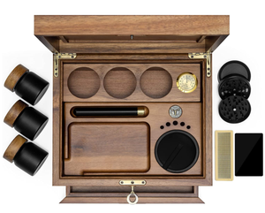 Bandeja de almacenamiento de madera de Acacia grande, kit de humidificador, tubo de <span class=keywords><strong>doob</strong></span> de latón lavable hermético, amoladora, tarro de vidrio - Product Image 2