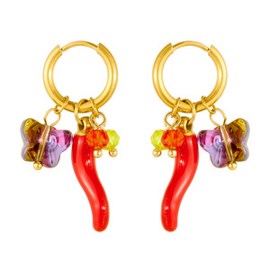 Hoop Earrings Red Chili Pepper Butterfly Charm Gold Plated Stainless Steel Fashion Dangle Earrings - Product Image 5