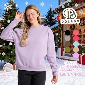 Sudadera de Cuello Redondo para Mujer, 100% Algodón, Manga Larga, Color Sólido Informal, Antipilling, para Todas las Temporadas, Corte Regular - Product Image 3