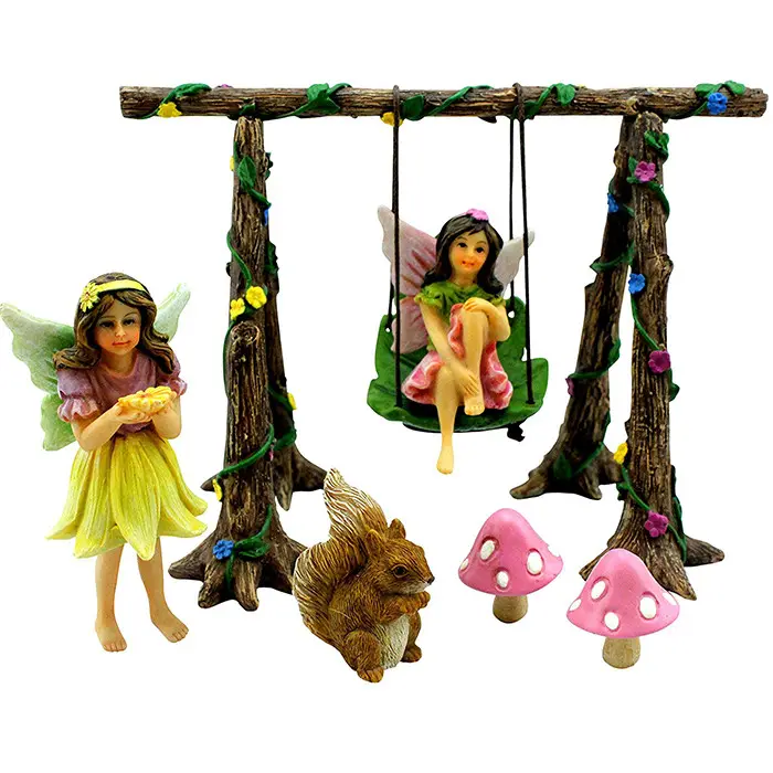Fairy Tuin Accessoires Met Miniatuur Tuin Fairies Spelen Op Een Schommel
