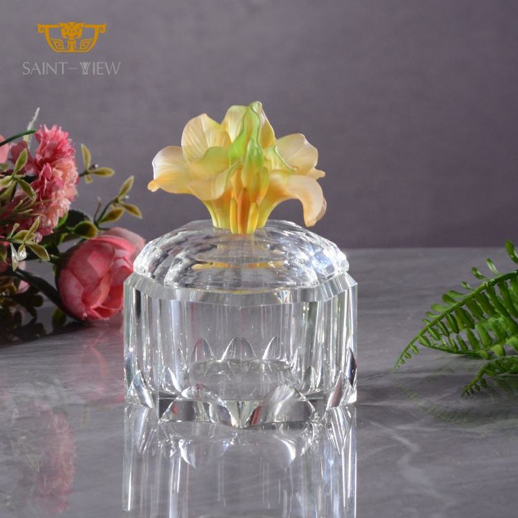 Glass Sandalwood Container Flower Lid Jewelry Sundries Box Clear Crystal 2022 New Creation Instagram