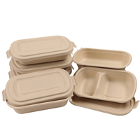 Bol à salade jetable écologique robuste de 700 ml en pulpe de bagasse de canne à sucre, conteneur carré biodégradable avec couvercle en bagasse