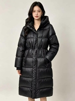 Doudoune longue réversible à capuche en tricot épais imperméable de haute qualité, coupe-vent avec logo, pour femme, chaude et douce, idéale pour l'hiver et le marché.