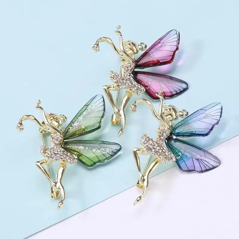 Fashion Design Angel Wing Pin Diamond Fairies Ballet Dancer Girl Brooch Women Coat Corsage Clothes Accessories Brooches Pin