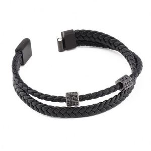 2025 Men's Fashion <b>Bracelet</b> Handmade Stainless Steel Male Cross-Border Woven <b>Leather</b> Buckle Magnetic <b>Bracelet</b> - Product Image 4