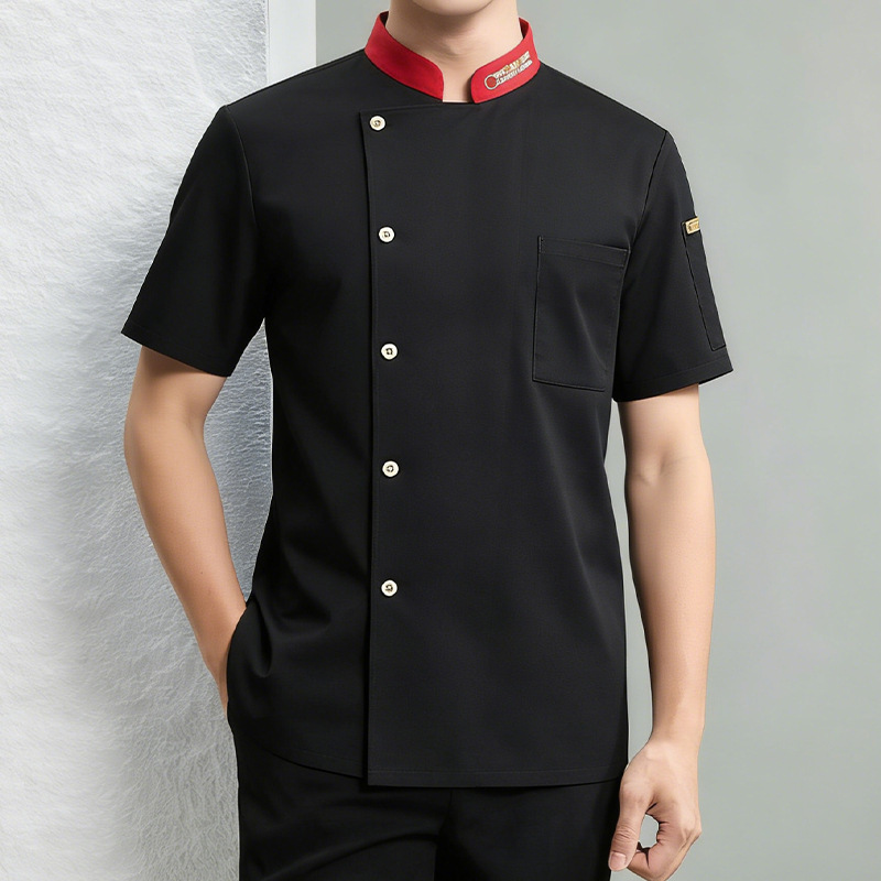 Chemise noire à manches courtes - Dos en maille respirante aux épaules.