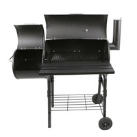 Barbecue à charbon de bois de type tonneau Grill Factory, petit modèle pour patio extérieur, avec fumoir décalé et roues, idéal pour les rassemblements de week-end dans le jardin