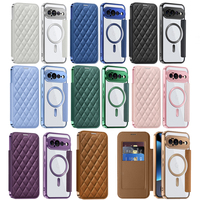 Étui portefeuille magnétique en cuir PU à motif quadrillé pour Google Pixel 9 10 11 Pro XL 7A 8A 9A 10A avec fentes pour cartes et recharge sans fil, coque transparente