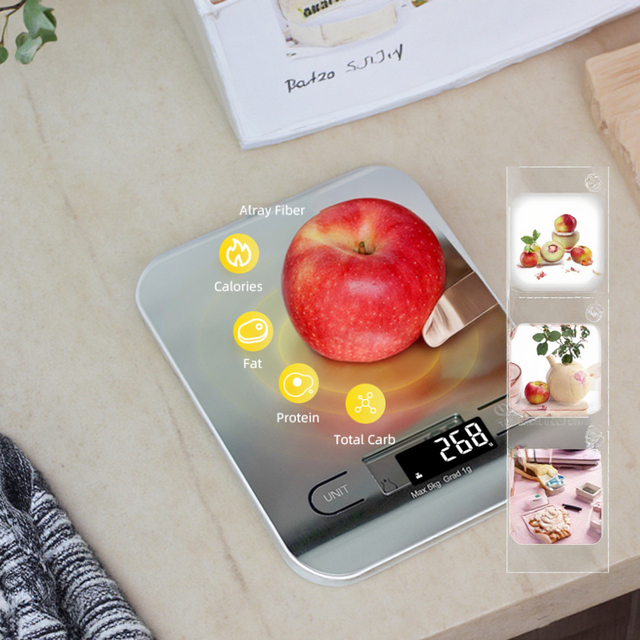 5kg Stainless Steel Digital Smart Kitchen Scale LCD Display 1g Division Weight Measuring Nutrition Tracking