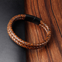 Minimaliste En Acier Inoxydable Fermoir Magnétique Marron Hommes En Cuir Véritable Tressé Double Couche Bracelet Bijoux Pour Hommes Cadeau