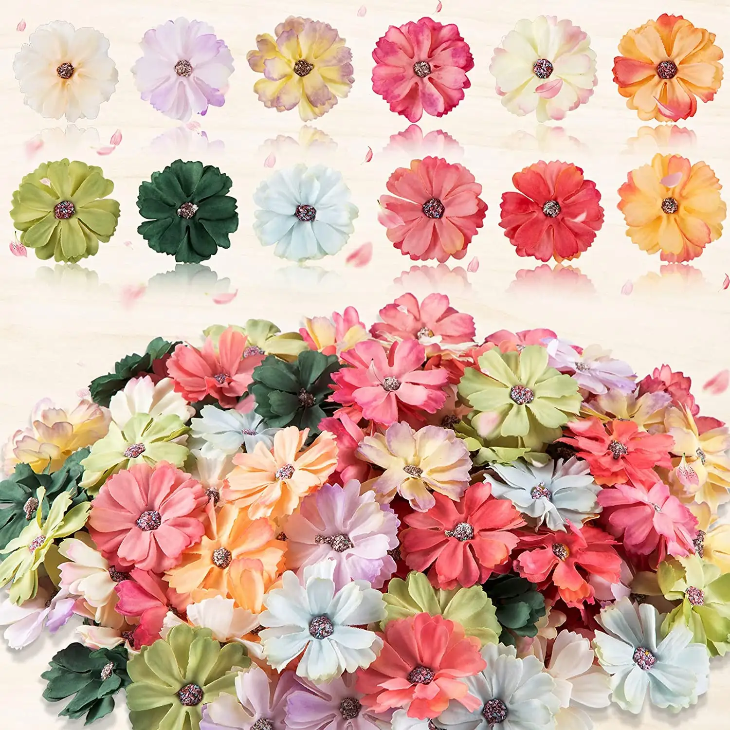 Faux Flowers Heads for Crafts Artificial Silk Daisy Flowers Mini Assorted Faux Flowers DIY Wreath Accessories for Holiday